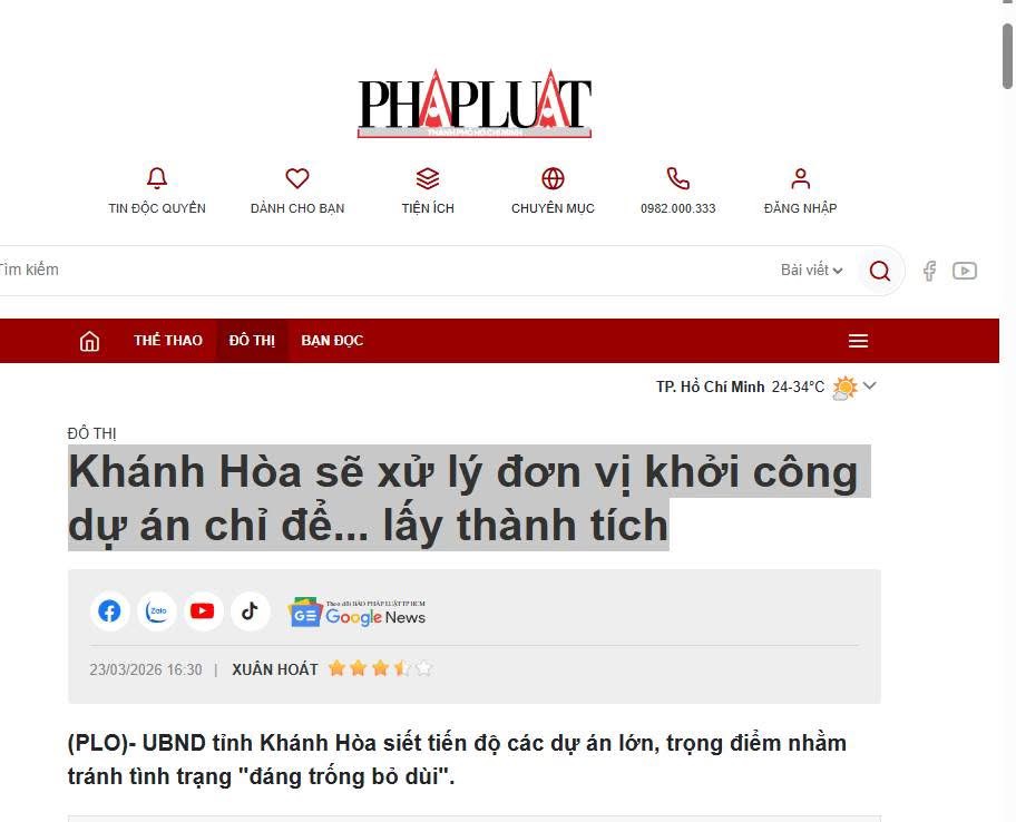 Khánh Hòa sẽ xử lý đơn vị khởi công dự án chỉ để lấy thành tích